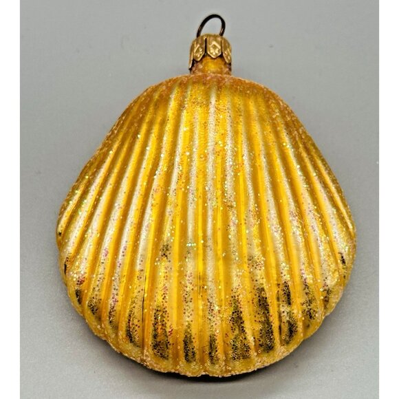 Christopher Radko Yellow Scalloped Clam Glass Ornament 3 inch - Picture 1 of 4